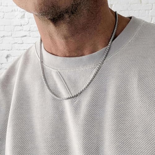 HZMAN 3.0mm Stainless Steel Wheat Silver Chain Necklaces for Men & Women 16" -30" - Image 2