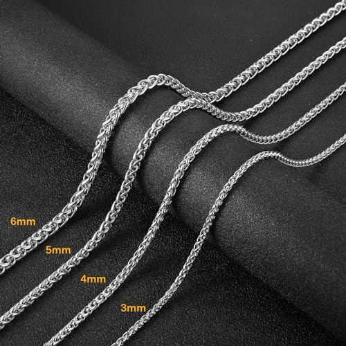HZMAN 3.0mm Stainless Steel Wheat Silver Chain Necklaces for Men & Women 16" -30" - Image 5