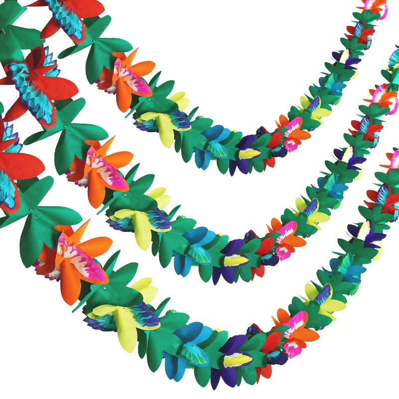 KESOTE 3 Pack Tropical Paper Flower Garland Luau Party Decorations 30FT Tissue Flower Banner for Hawaiian Summer Tiki Bar Tropical Party Decor