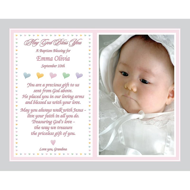 Poetry Gifts Custom Baptism Keepsake for Baby Girl Personalized Print with Name Date and Photo