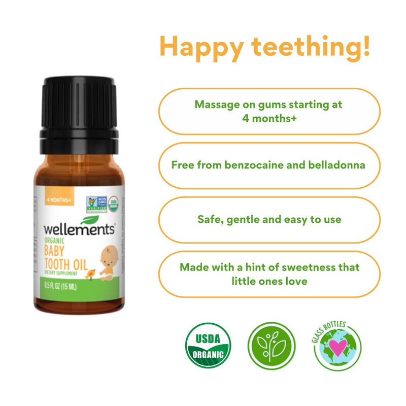 Wellements Organic Baby Tooth Oil | Soothing Massage Oil for Tiny Gums, Helps Make Teething Happy, Made with Safe and Effective Certified Organic Ingredients | 0.5 Fl Oz. 4 Months + - Image 3