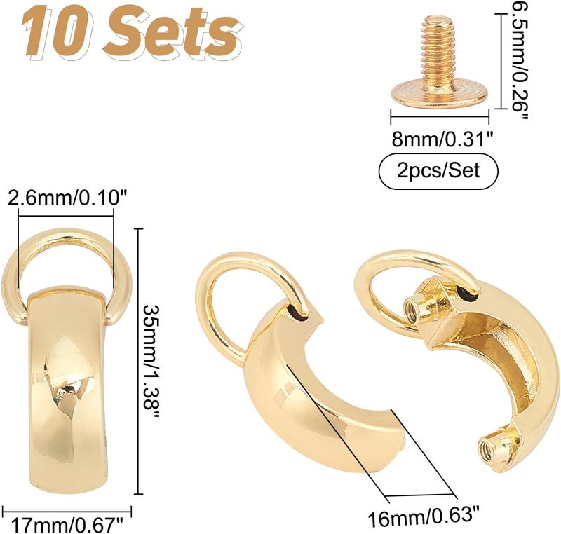 klarako 10 Sets Metal Bag Clip Buckle, Suspension Clasp for Purses Gold Handbag Connective Buckles with D Ring Screws Bag Hardware Clasp Chain Strap Connectors DIY Handmade Bag Making Accessories - Image 3
