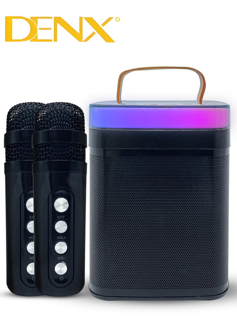 Denx Karaoke Machine, Mini Portable Karaoke Speaker With 2 Wireless Microphones And Dynamic Lights  - Image 1