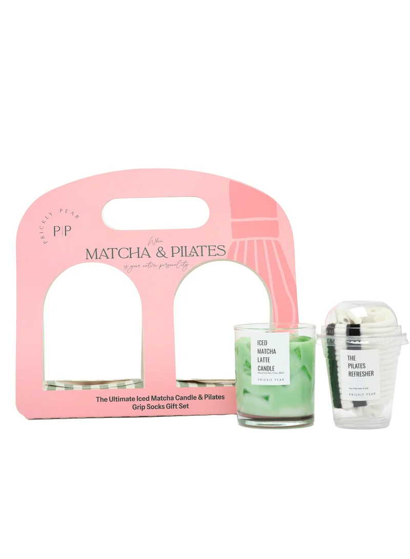 بريكلي بير مجموعة هدايا مثالية: شمعة ماتشا المثلجة وجوارب بيلاطس