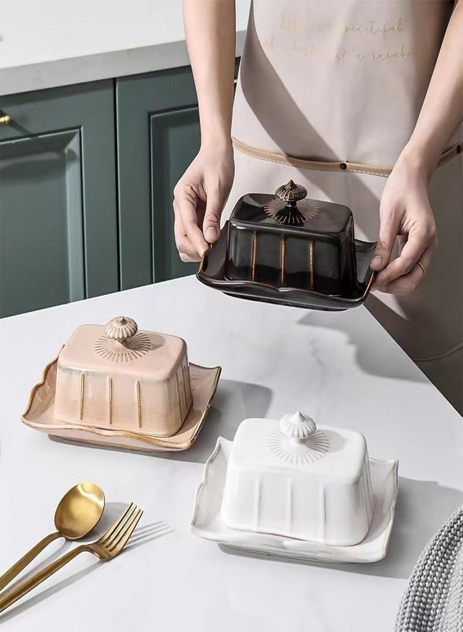 WAIT FLY Vintage Ceramic Butter Dish with Lid for Kitchen Countertop, Home Decorative-Black-1 PCS - Image 4