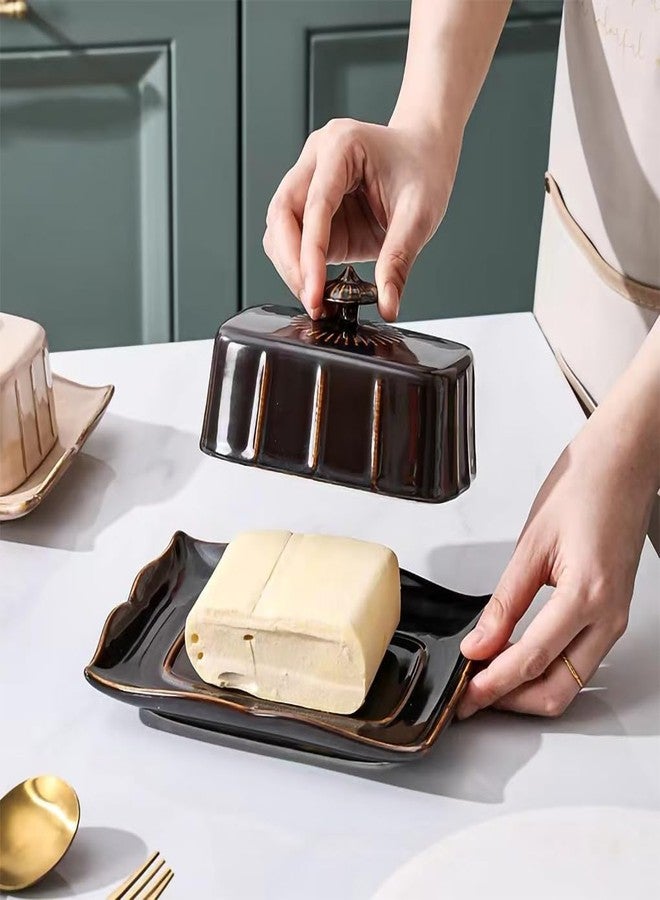 WAIT FLY Vintage Ceramic Butter Dish with Lid for Kitchen Countertop, Home Decorative-Black-1 PCS - Image 3