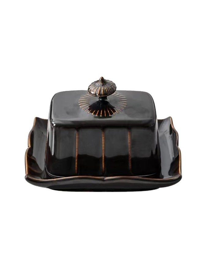 WAIT FLY Vintage Ceramic Butter Dish with Lid for Kitchen Countertop, Home Decorative-Black-1 PCS - Image 1