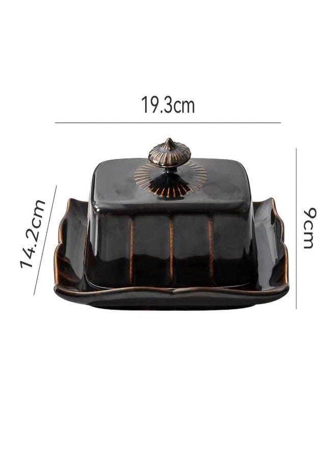 WAIT FLY Vintage Ceramic Butter Dish with Lid for Kitchen Countertop, Home Decorative-Black-1 PCS - Image 2
