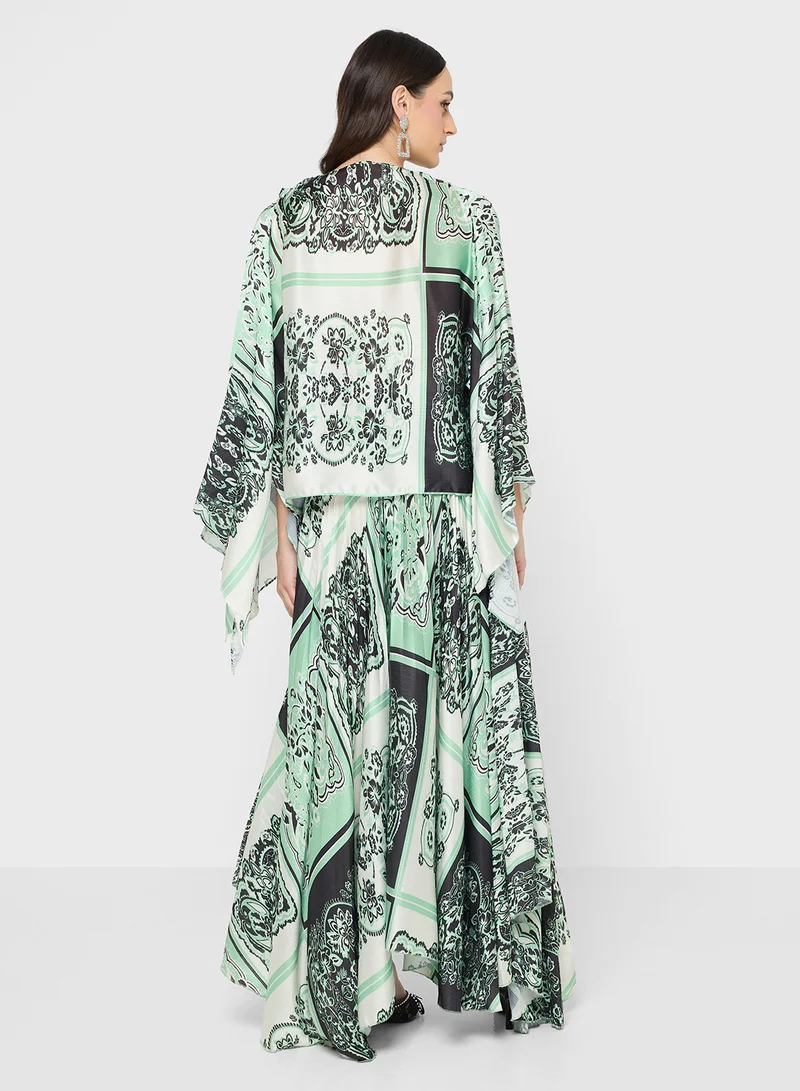 Khizana Pleated Dress With Monotonal Print
