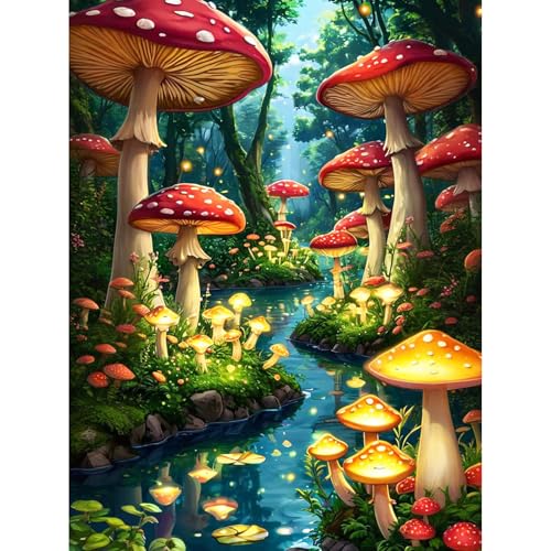 Camocin Diamond Art Kits for Adults Mushroom, 5D Stream Diamond Painting Kits for Adults Beginners, DIY Forest Full Round Dots Drill Gem Art Kit for Gift Home Wall Decor 12 x 16 Inch - Image 1