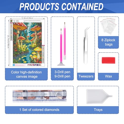 Camocin Diamond Art Kits for Adults Mushroom, 5D Stream Diamond Painting Kits for Adults Beginners, DIY Forest Full Round Dots Drill Gem Art Kit for Gift Home Wall Decor 12 x 16 Inch - Image 4