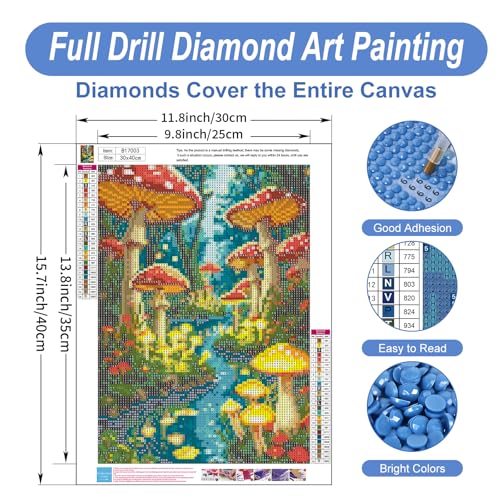 Camocin Diamond Art Kits for Adults Mushroom, 5D Stream Diamond Painting Kits for Adults Beginners, DIY Forest Full Round Dots Drill Gem Art Kit for Gift Home Wall Decor 12 x 16 Inch - Image 3