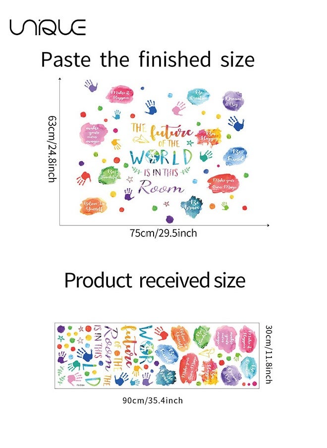 Unique Cartoon Color Handprint Wall Stickers, Handprints & English Wall Stickers, DIY Movable Large Art Deco, Peel & Paste, Fit for Kids, Baby Boys, Girls, Playroom Bedroom Decoration  - Image 2