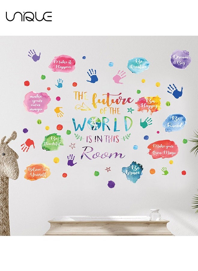 Unique Cartoon Color Handprint Wall Stickers, Handprints & English Wall Stickers, DIY Movable Large Art Deco, Peel & Paste, Fit for Kids, Baby Boys, Girls, Playroom Bedroom Decoration  - Image 3