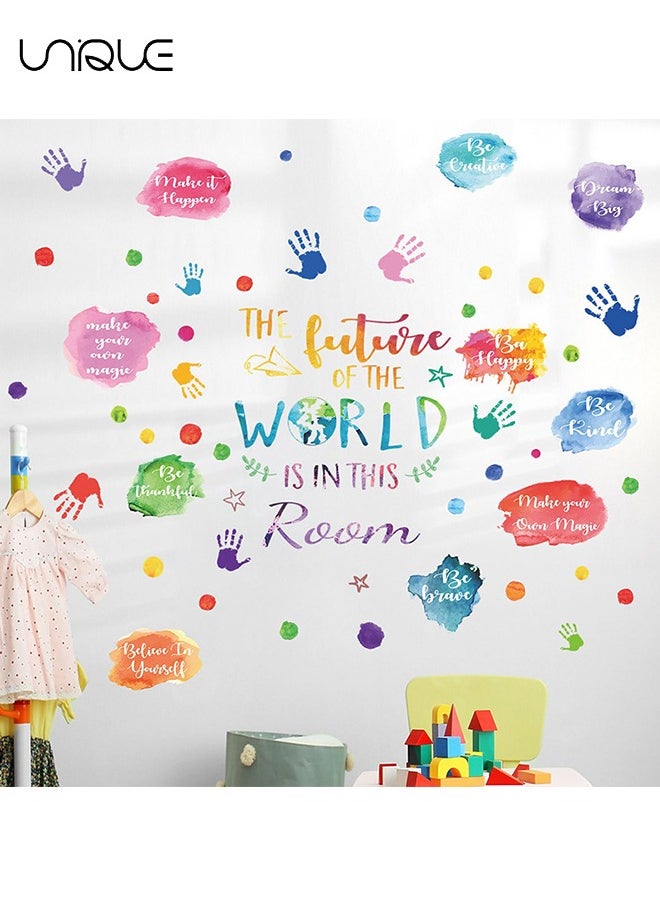Unique Cartoon Color Handprint Wall Stickers, Handprints & English Wall Stickers, DIY Movable Large Art Deco, Peel & Paste, Fit for Kids, Baby Boys, Girls, Playroom Bedroom Decoration  - Image 1