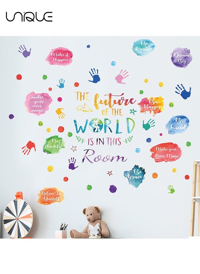 Unique Cartoon Color Handprint Wall Stickers, Handprints & English Wall Stickers, DIY Movable Large Art Deco, Peel & Paste, Fit for Kids, Baby Boys, Girls, Playroom Bedroom Decoration  - Image 5
