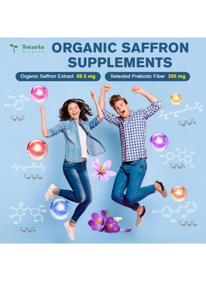 Totaria Organic Happy Saffron Supplements - 100% Organic Saffron Extract 88.5mg per Serving with Crocins, Safranal & Safromotivines for Better Mood, Energy, Eyes, Immunity, Blood, Men & Women, 60 Vegan Caps - Image 3
