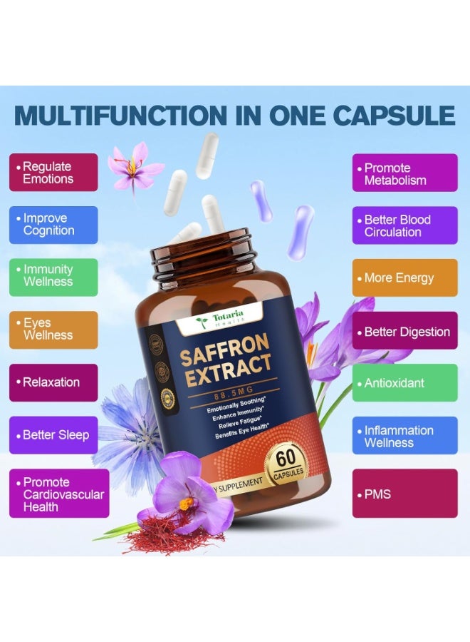 Totaria Organic Happy Saffron Supplements - 100% Organic Saffron Extract 88.5mg per Serving with Crocins, Safranal & Safromotivines for Better Mood, Energy, Eyes, Immunity, Blood, Men & Women, 60 Vegan Caps - Image 4