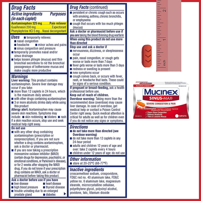 MUCINEX Sinus-Max Congestion & Pain Caplet (20 Count (Pack of 2)) - Image 2