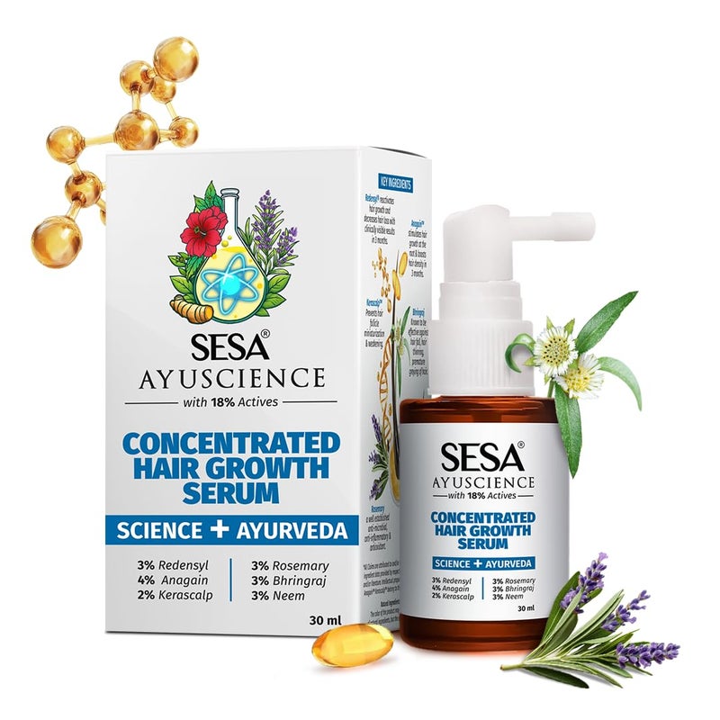 Sesa Ayuscience 3 Redensyl 4 Anagain 2 Kerascalp Hair Growth Serum With Rosemary Bhringraj Neem For Hair Growth Strengthens Roots Controls Hair Fall  30ml - Image 1
