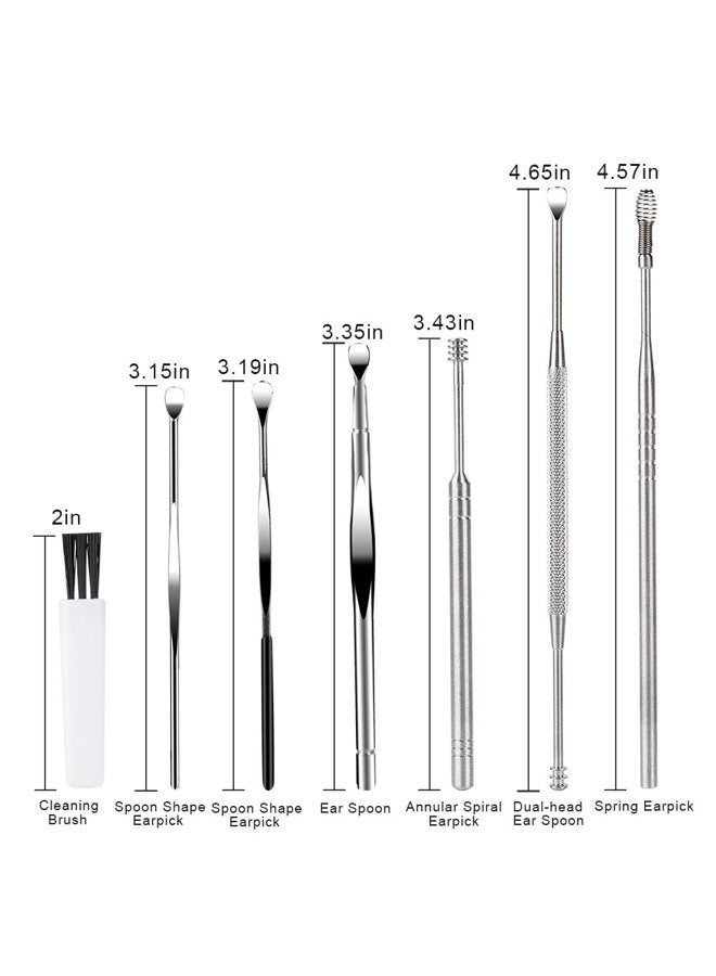 BetyBedy 7 Pcs Ear Pick Earwax Removal Kit, Ear Cleansing Tool Set, Ear Curette Ear Wax Remover Tool with Cleaning Brush and Storage Box, Sliver - Image 2