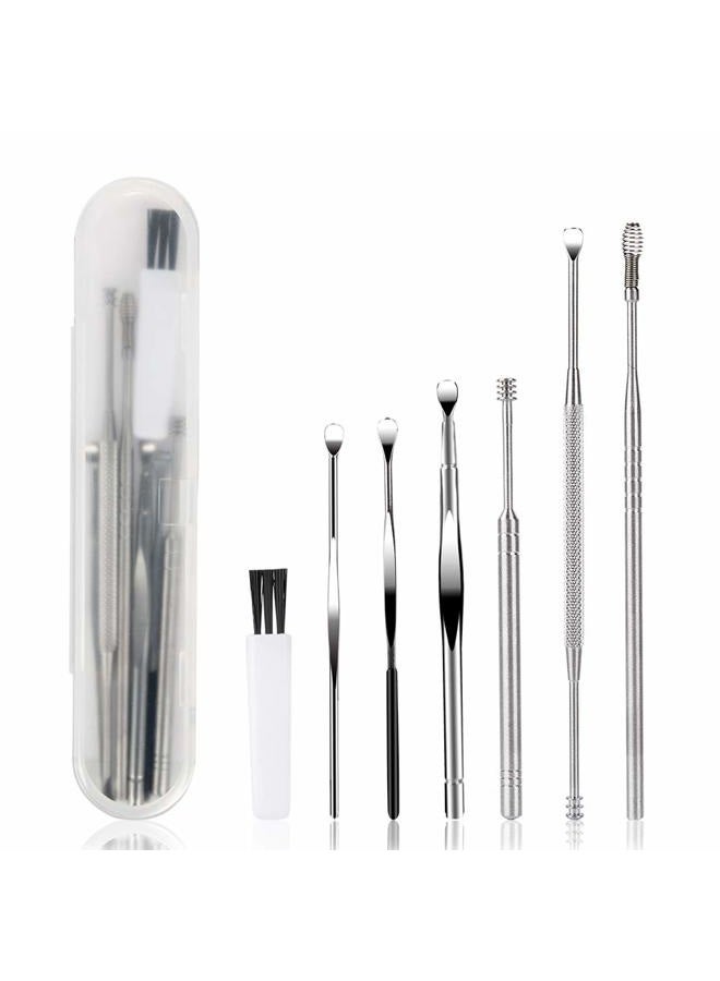 BetyBedy 7 Pcs Ear Pick Earwax Removal Kit, Ear Cleansing Tool Set, Ear Curette Ear Wax Remover Tool with Cleaning Brush and Storage Box, Sliver - Image 1