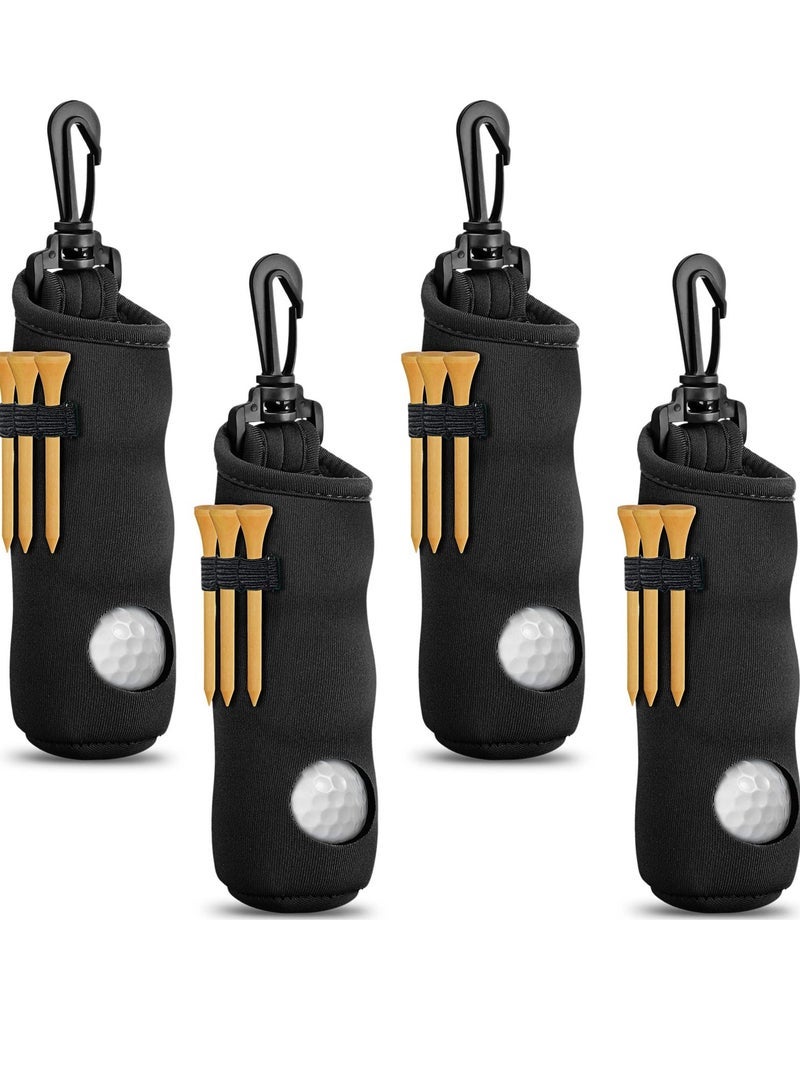 Captaintech Tee Holder Golf Ball Carry Bag Pouch Golf Ball Holder Keychain Belt Clip Golf Gifts Accessories (Black,4 Pieces) - Image 1