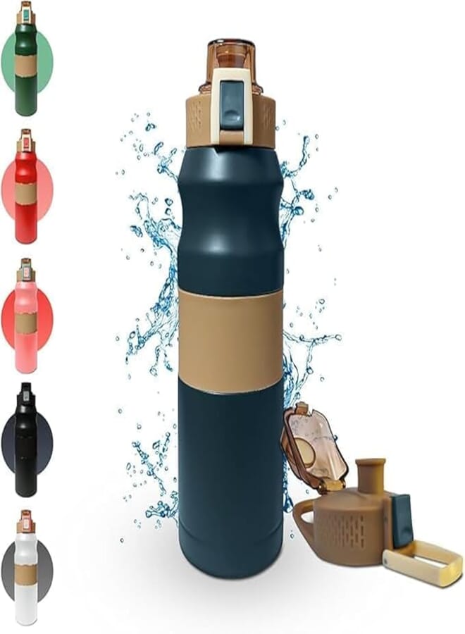 Spaceshoop Stainless Steel Leak Proof Shaker Bottle, Vacuum Double Wall Sweat-Proof Flask Thermos Coffee Thermos Hot/Cold Thermos, Sport Jug Metal Canteen (Blue, 500ml)