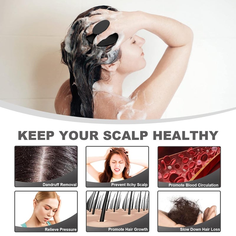 Meartchy Silicone Scalp Massager Shampoo Brush Scalp Brush for Hair Growth Dandruff Removal Hair Scrubber Scalp Stimulator Exfoliator Brush with Soft Bristles for Wet Dry Scalp Care Black - Image 4