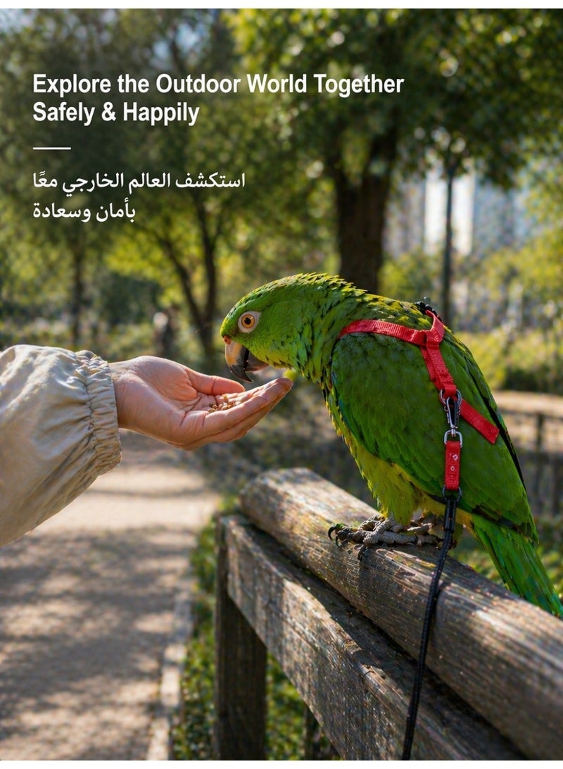 Sisily Bird Harness Leash Adjustable Parrot Harness Bird Training Leash Anti Bite Outdoor Flying Rope Small Bird Harness for Conure Budgie Lovebird Cockatiel Mynah Red S - Image 5