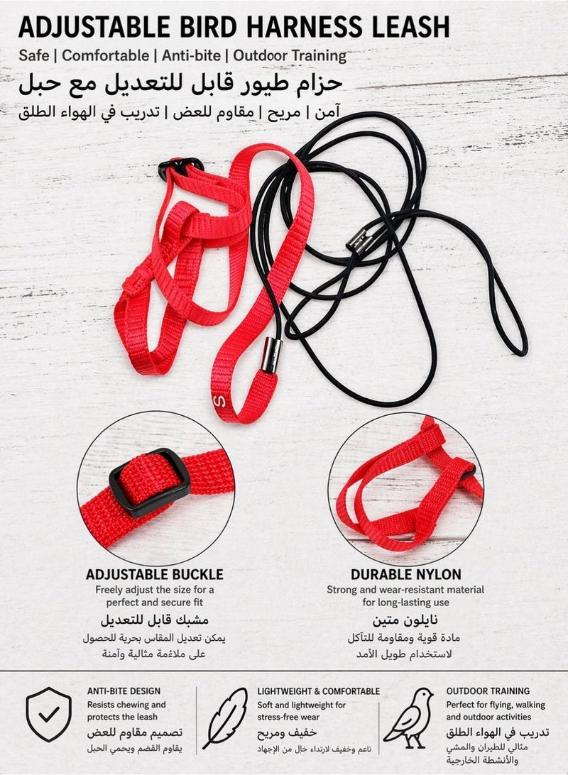 Sisily Bird Harness Leash Adjustable Parrot Harness Bird Training Leash Anti Bite Outdoor Flying Rope Small Bird Harness for Conure Budgie Lovebird Cockatiel Mynah Red S - Image 3