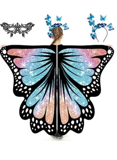 Excefore Butterfly Wings Costume Cape, Fairy Wings Shawl, Fairy Butterfly Wings Sets, Bug Dress-Up Party Favors Toys Gifts, Suitable for Cosplay, Birthday Parties (Blue Purple)  - Image 1