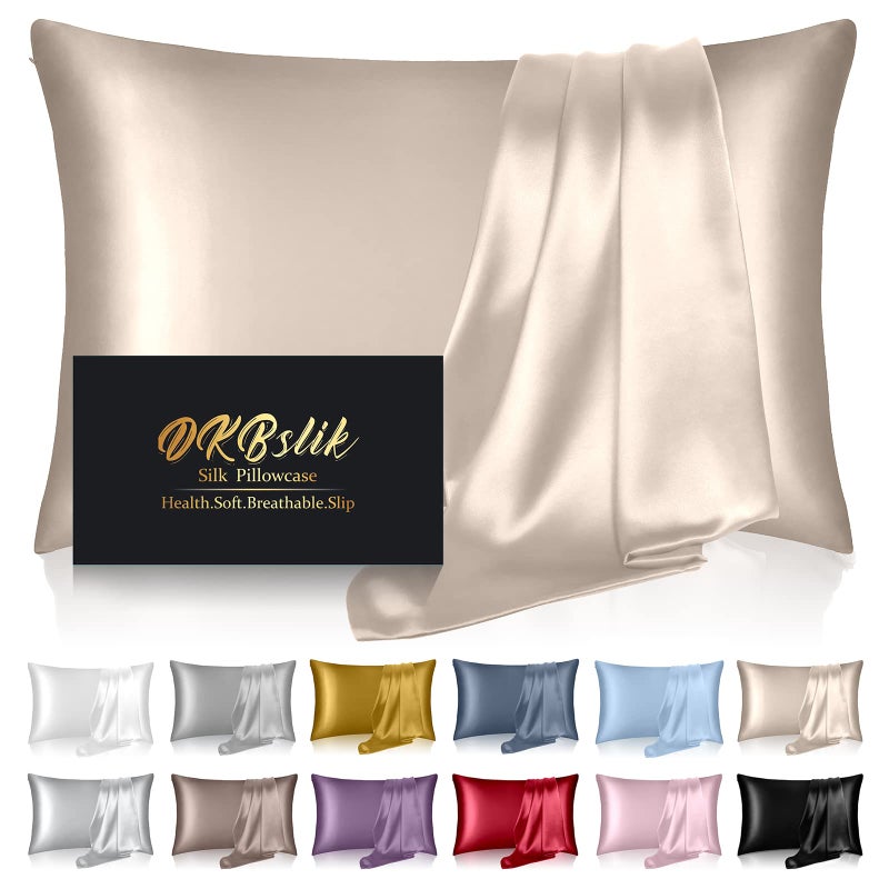 DKBslik Silk Pillowcase King Mulberry Silk Pillow Case Health Soft and Smooth Anti Acne Beauty Sleep Both Sides Natural Silk Satin Pillow Covers with Hidden Zipper for Gift(King Size Champagne) - Image 2