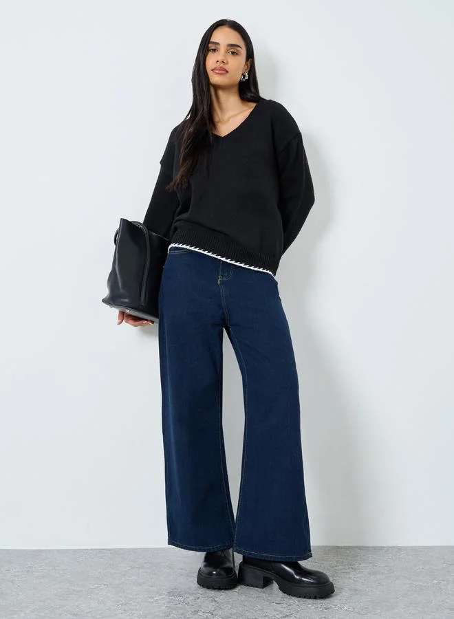 Styli Styli Elegant Black V-Neck Knitted Sweater