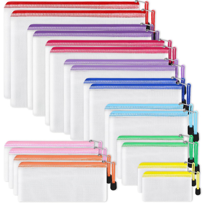 EOOUT 20pcs Mesh Zipper Pouch, Waterproof Zipper Bags, 8 Sizes Plastic Travel Pouch, 10 Colors, Multipurpose for Board Game, Travel Storage, School Supplies, Office Appliances, Home Organize - Image 1