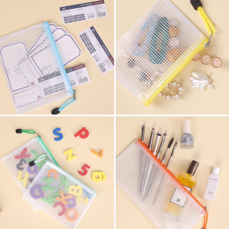 EOOUT 20pcs Mesh Zipper Pouch, Waterproof Zipper Bags, 8 Sizes Plastic Travel Pouch, 10 Colors, Multipurpose for Board Game, Travel Storage, School Supplies, Office Appliances, Home Organize - Image 5