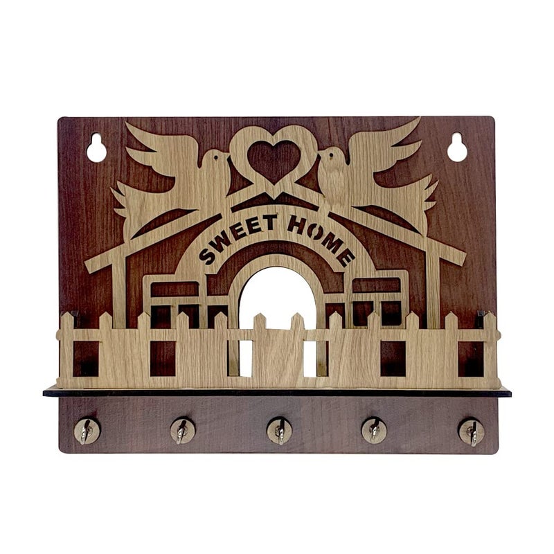 Wild Cat Wild Cat Love Birds Designed Handcrafted Wooden Keychain Holder Premium Finish Home Decor  - Image 1