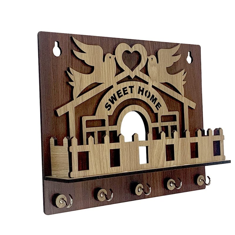 Wild Cat Wild Cat Love Birds Designed Handcrafted Wooden Keychain Holder Premium Finish Home Decor  - Image 2