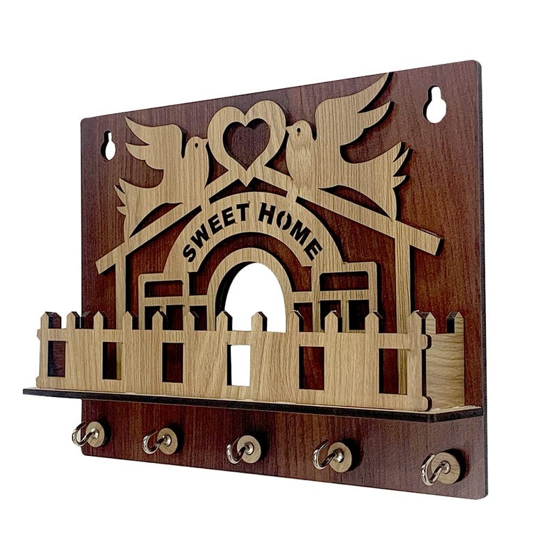 Wild Cat Wild Cat Love Birds Designed Handcrafted Wooden Keychain Holder Premium Finish Home Decor  - Image 3