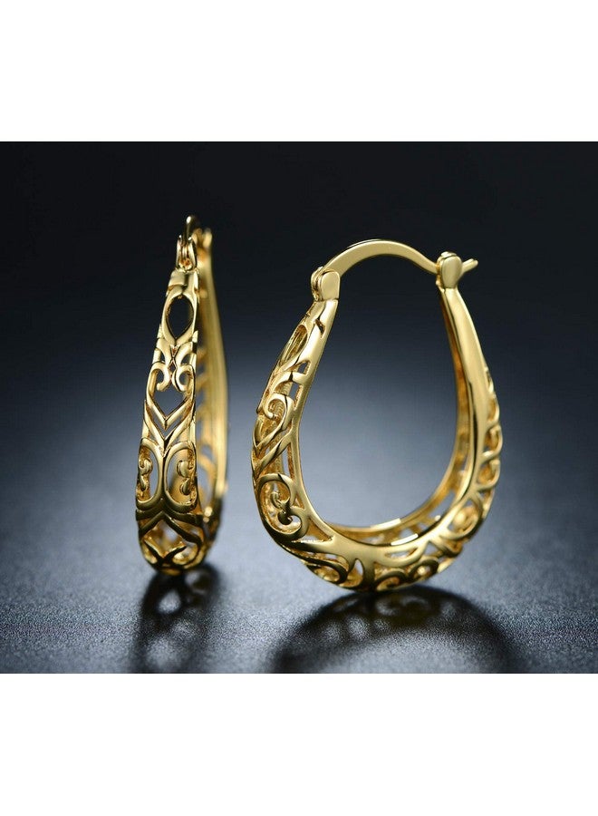 Barzel 18K Gold Plated Filigree Hoop Earrings For Women (Gold) - Image 5