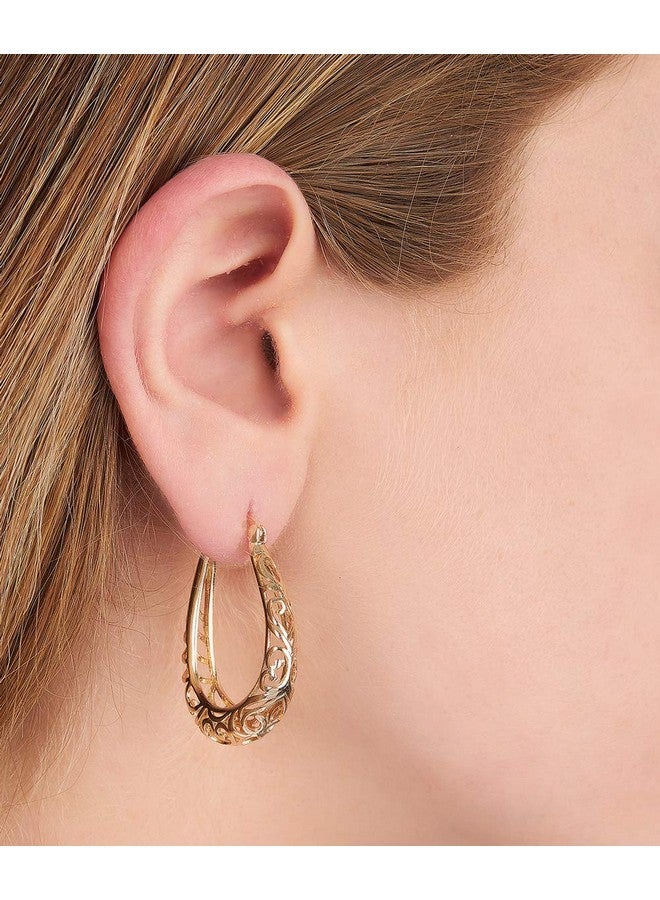 Barzel 18K Gold Plated Filigree Hoop Earrings For Women (Gold) - Image 2