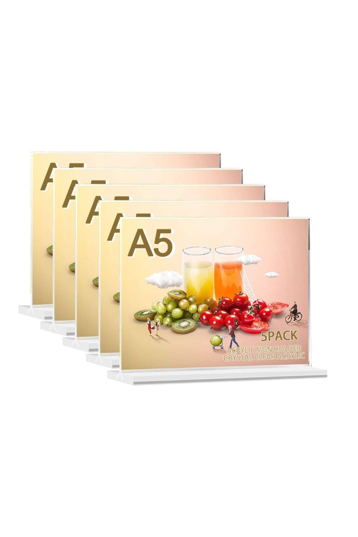 Kalon A5 Acrylic Sign Holder – Clear Horizontal Display Stands for Menus, Flyers, and Promotions – Durable Slanted Desk Frame for Offices, Restaurants & Retail Stores  (5.83 x 8.27 inches), - Image 1