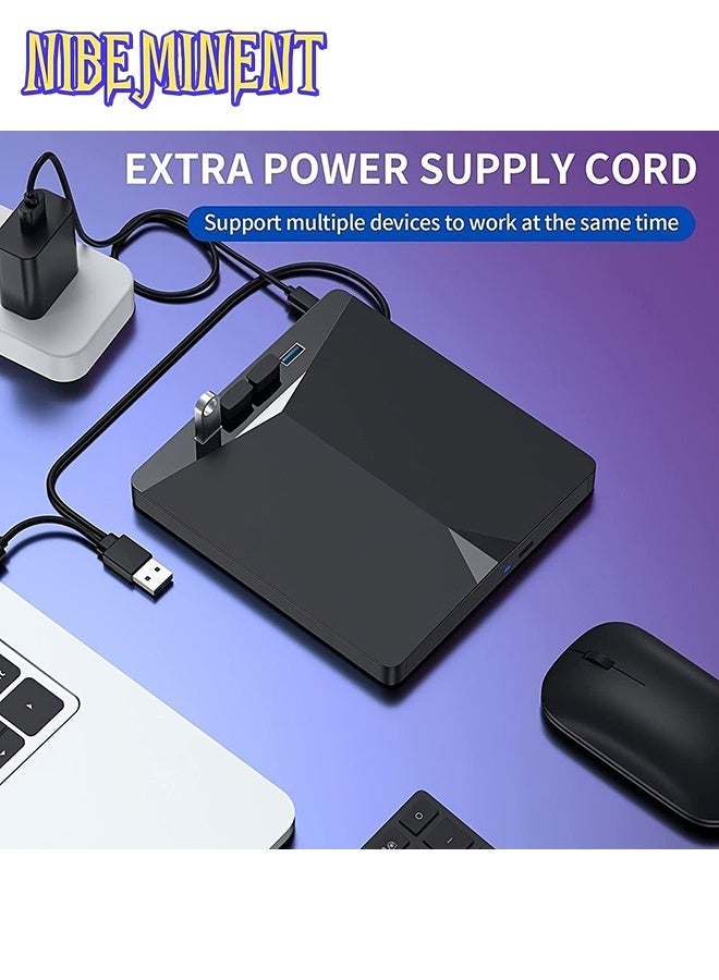 NIBEMINENT 7-in-1 External CD/DVD Drive, USB 3.0 Type-C Portable CD DVD +/-RW Burner Writer Player with USB Hub & SD/TF Card Reader, Slim Optical Disk Drive for Laptop Desktop PC, Compatible with Windows Mac OS Linux - Image 4