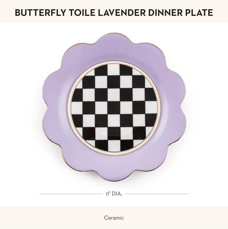 mackenzie childs MACKENZIECHILDS Butterfly Toile Ceramic Dinner Plate 11 Inches Lavender - Image 4