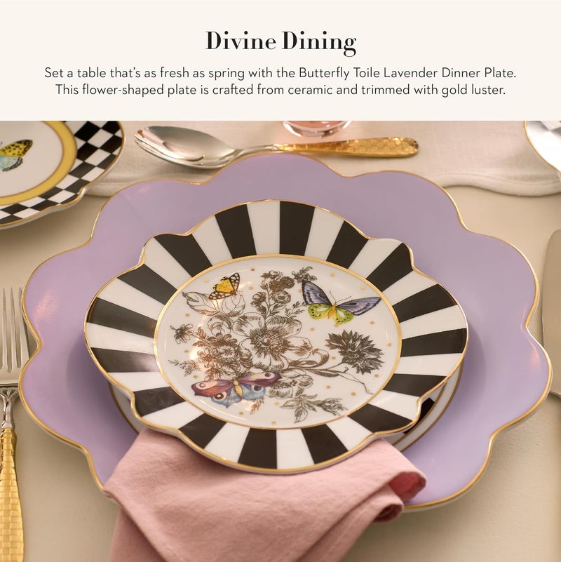 mackenzie childs MACKENZIECHILDS Butterfly Toile Ceramic Dinner Plate 11 Inches Lavender - Image 2