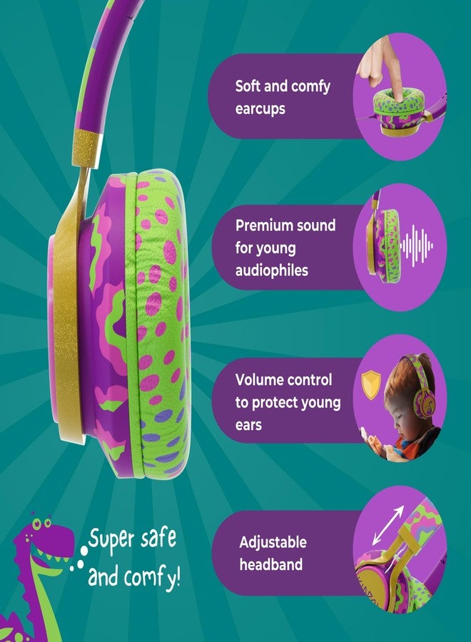 Kidrox® Dinosaur Headphones for Kids Wired with Microphone, Made to Last Durable and Flexible, Volume Limited 85/94db Kid Safe for Kids All Ages, Boys & Girls. Perfect for School or Travel. 3.5 Jack - Image 4