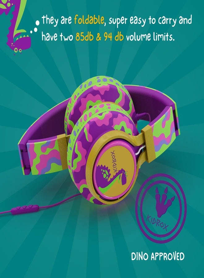 Kidrox® Dinosaur Headphones for Kids Wired with Microphone, Made to Last Durable and Flexible, Volume Limited 85/94db Kid Safe for Kids All Ages, Boys & Girls. Perfect for School or Travel. 3.5 Jack - Image 3
