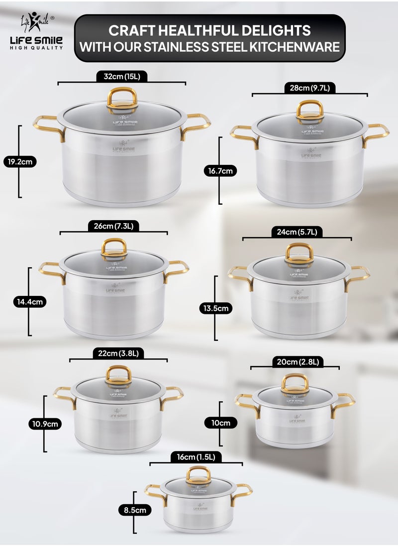 Life Smile 24cm (5.7 Liter) LIFE SMILE Cooking Pot with Lid 18/10 Pure Stainless Steel - Thick Induction Base Double Handle  Steel Stock Pot - Non-Toxic, 100% PFOA, PTFE & PFOS Free - Oven Safe Casserole  - Image 2