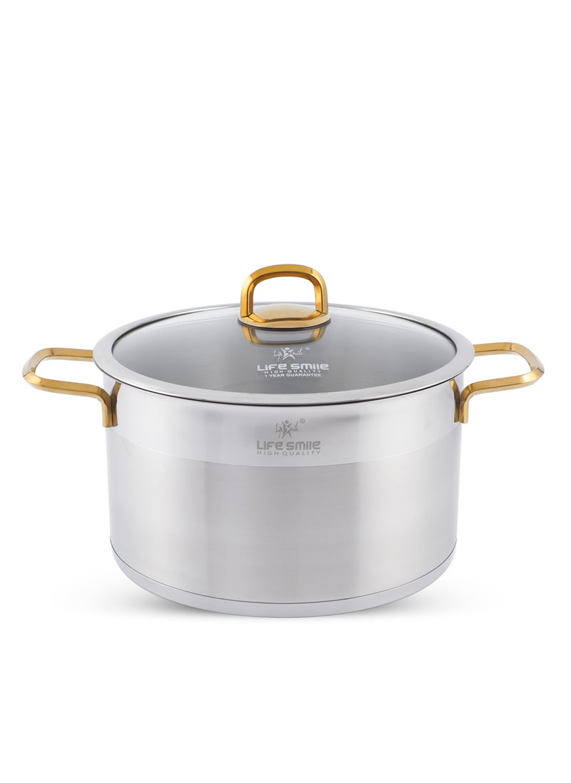 Life Smile 24cm (5.7 Liter) LIFE SMILE Cooking Pot with Lid 18/10 Pure Stainless Steel - Thick Induction Base Double Handle  Steel Stock Pot - Non-Toxic, 100% PFOA, PTFE & PFOS Free - Oven Safe Casserole  - Image 1