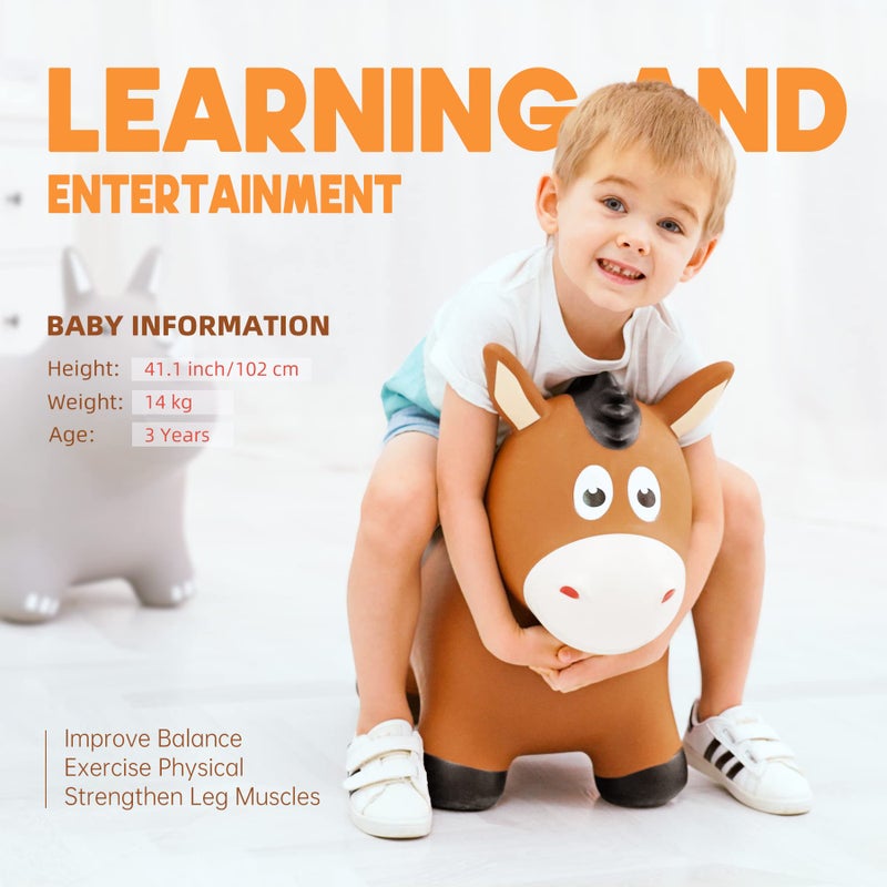 ZOOJOY Bouncy Horse Hopping Toys Inflatable Animal Horse Toys for Toddlers Outdoor Indoor Bounce and Ride On Bouncer for Boys Girls Birthday Gifts for 18 Months 2 3 4 5 6 Year Old with Pump - Image 3